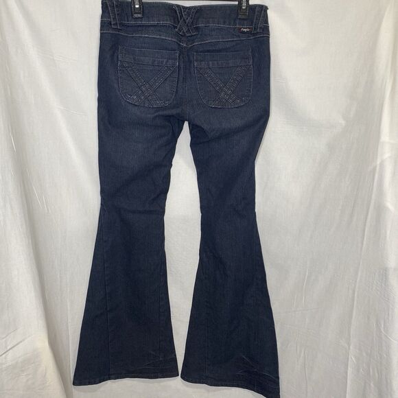 Vintage Y2K FRAGILE Jeans Low Rise Flare Glitter Button Dark Wash Womens 7 Blue - Picture 2 of 13